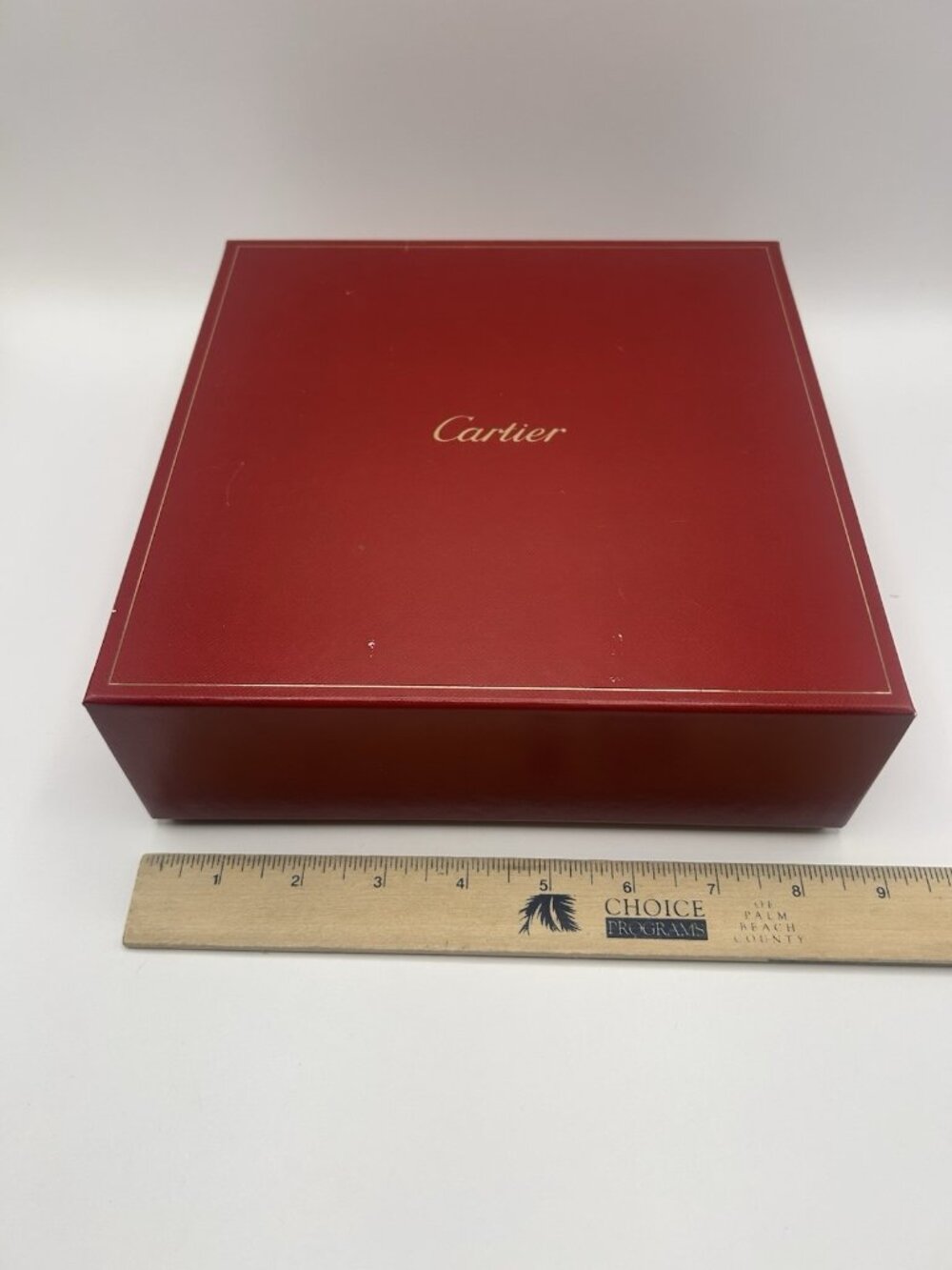 Cartier Red Gift Box EMPTY Storage Box Gold Logo 8.5”x8.5”x3" Designer Packaging - Picture 4 of 16